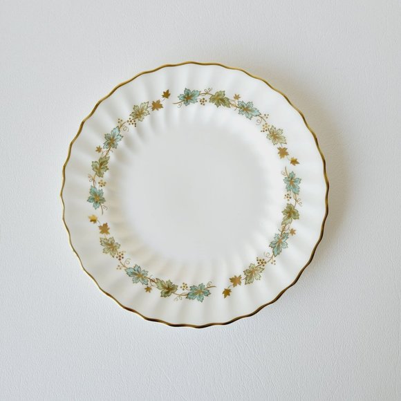 Royal Doulton Piedmont Dinner & Bread Plate Set, Green Gold Leaves Swirl Rim VTG - Picture 14 of 14